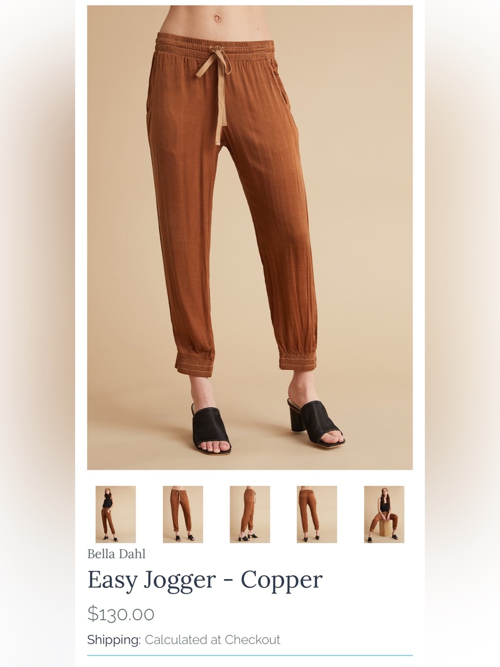 NWT Bella Dahl Los Angeles Satin Easy Jogger Pants in Copper Brown size Medium